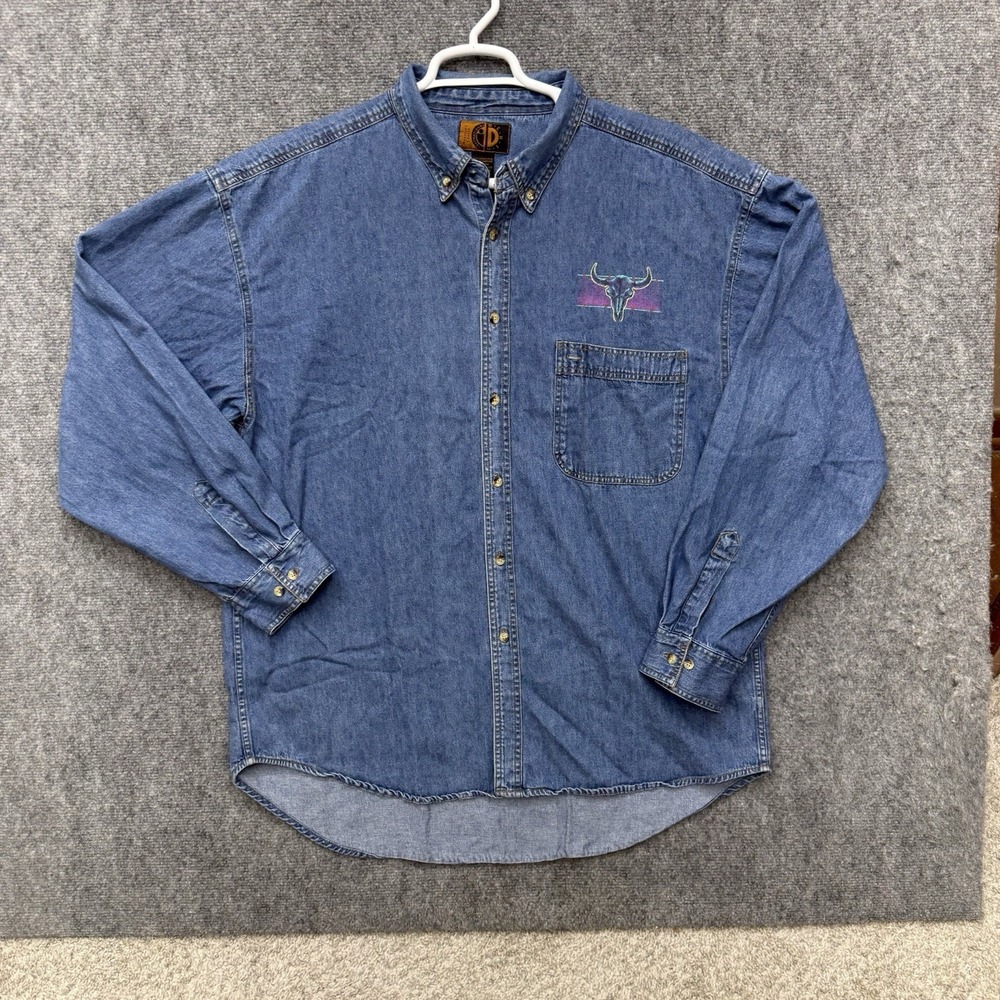 International Denim jean button up shirt men's size 2XL western cowboy buffalo